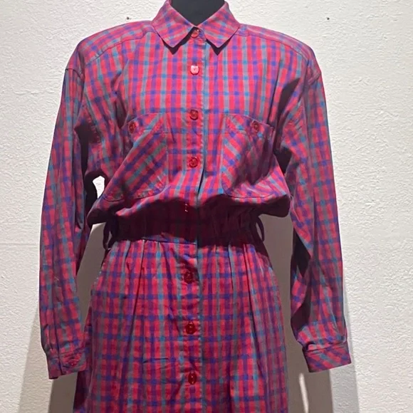 Liz Claiborne vintage Pink and Blue Plaid midi/Maxi dress - Picture 14 of 15